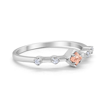 Half Eternity Band Ring Simulated Morganite CZ 925 Sterling Silver